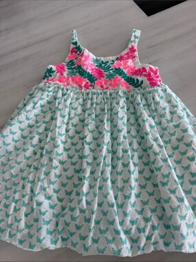 Girls Teal & Pink Butterfly Embroidered Sundress